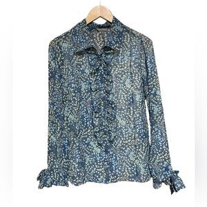 NWT Kristin Davis Blue Floral long sleeve blouse
